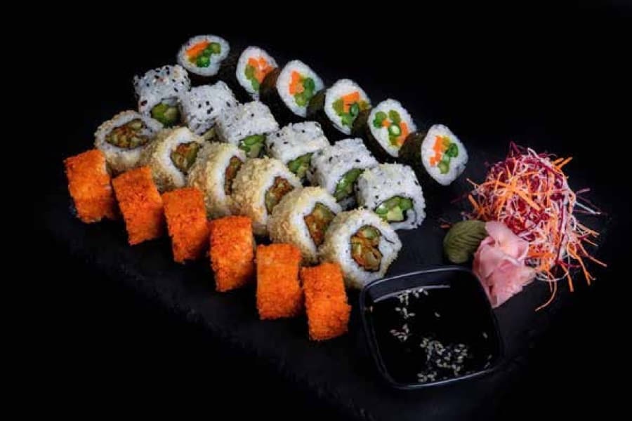 Maki and nigiri cut at a live Cater Inc. sushi station