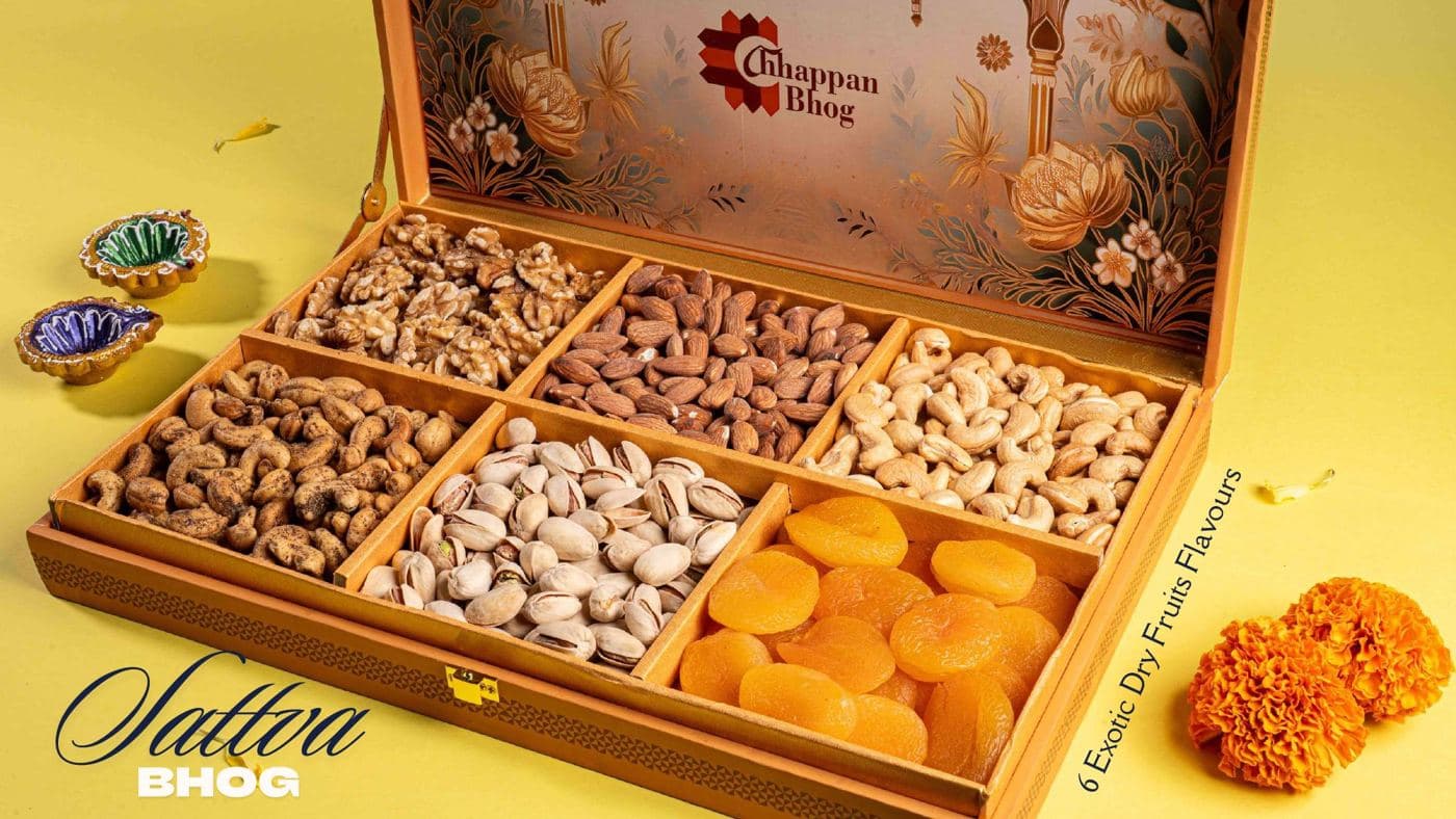 The Sattva Bhog chest from Chhappan Bhog, six compartments of dry fruits