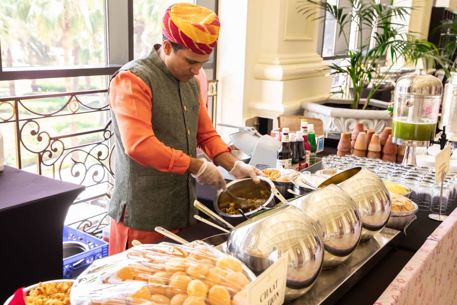 A live chaat counter assembled by a Cater Inc. chef at a private party