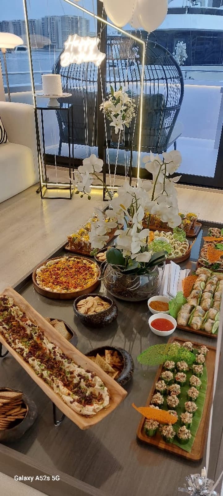 A Cater Inc. private dining spread aboard a luxury yacht in Abu Dhabi